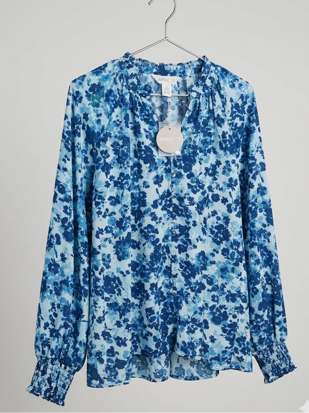 APRICOT Blue Floral Tie-Neck Blouse